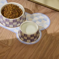 Violet Check Medium Pet Dish