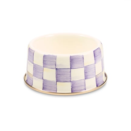 Violet Check Medium Pet Dish