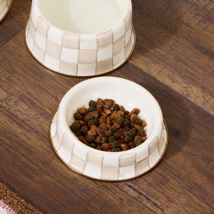 Mocha Check Small Pet Dish