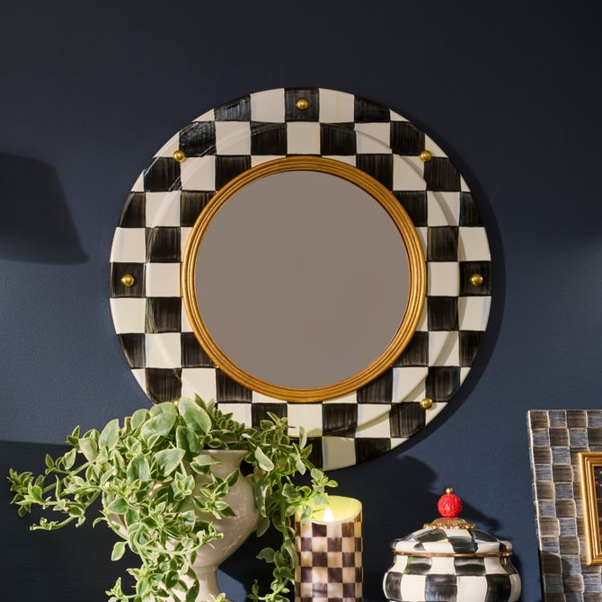 Courtly Check Round Enamel Wall Mirror image number 1