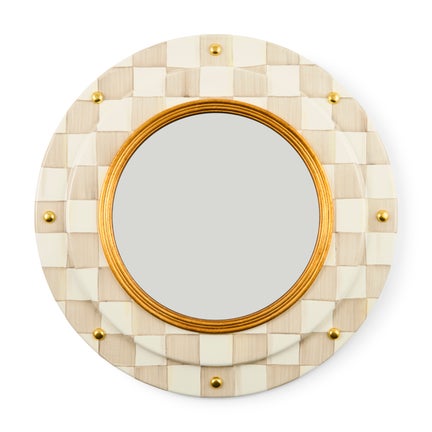 Mocha Check Round Enamel Wall Mirror