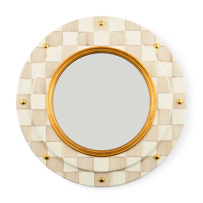 Mocha Check Round Enamel Wall Mirror image number 0