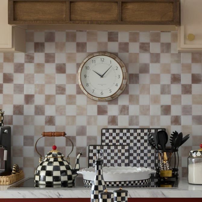 Mocha Check School Wall Clock image number 4