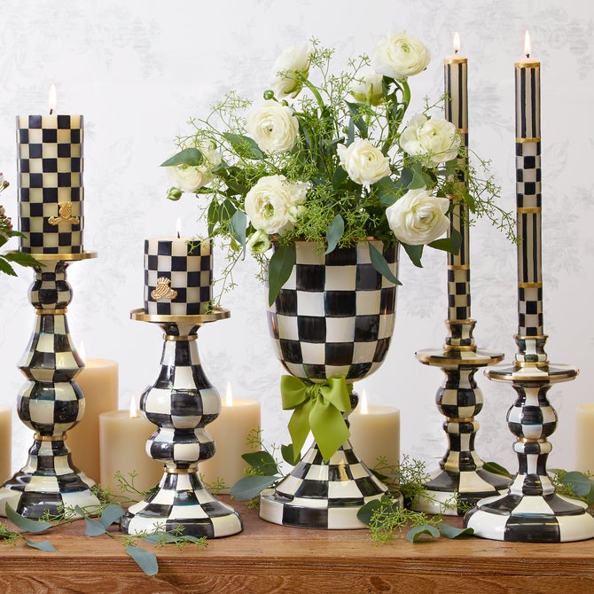 Courtly Check Medium Enamel Candlestick image number 1