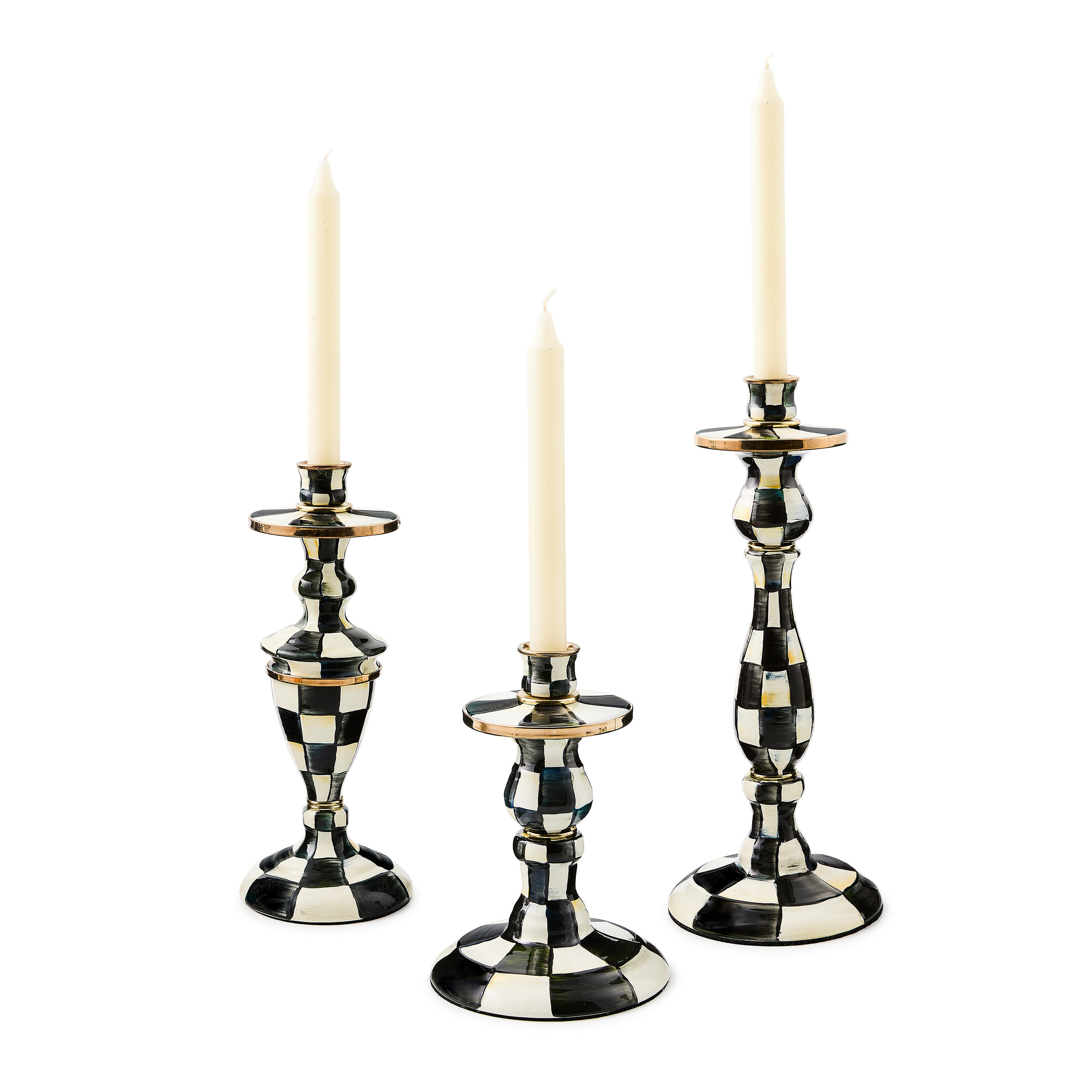 MacKenzie-Childs Courtly Check Enamel Candlestick - Thumbnail 3