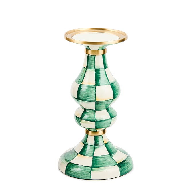 Emerald Check Medium Pillar Candlestick image number 0