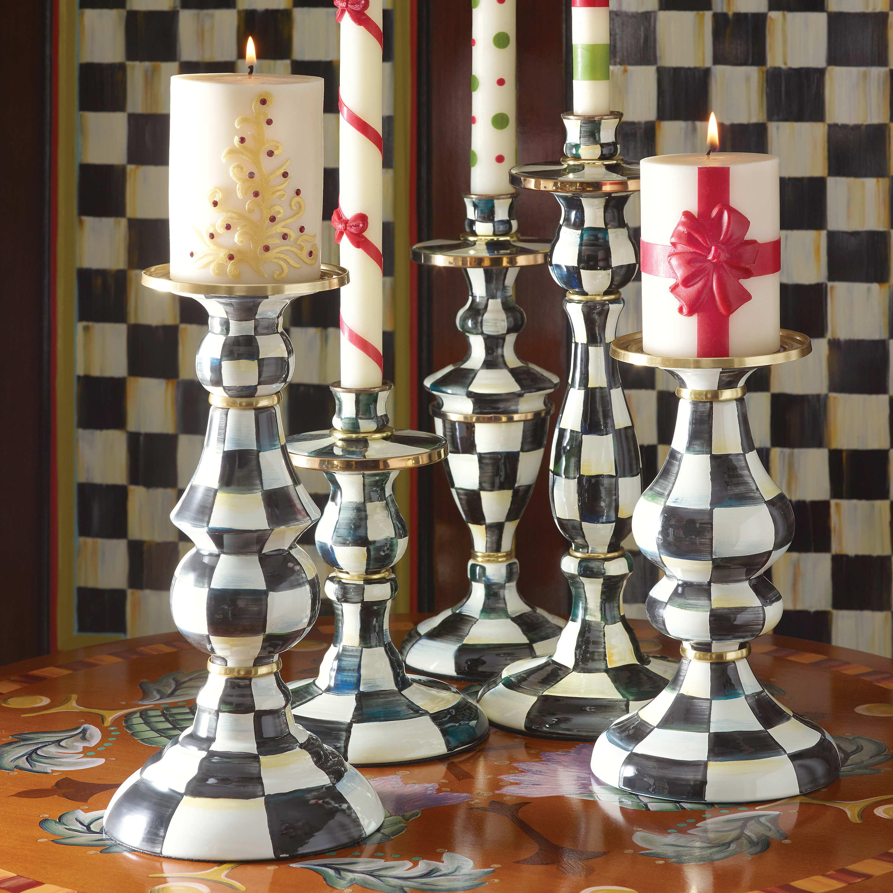 MacKenzie-Childs | Courtly Check Medium Pillar Candlestick