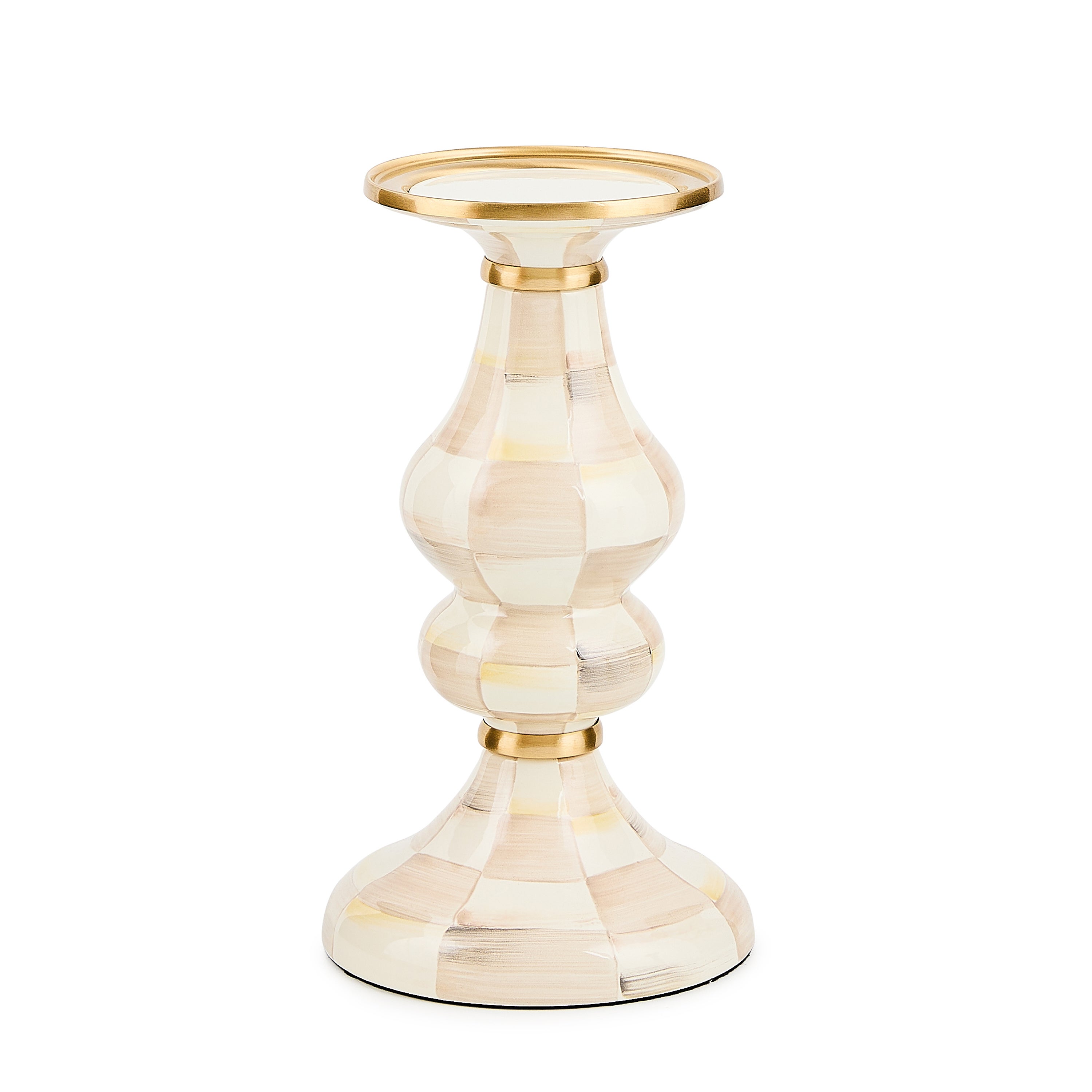 MacKenzie-Childs | Mocha Check Medium Pillar Candlestick