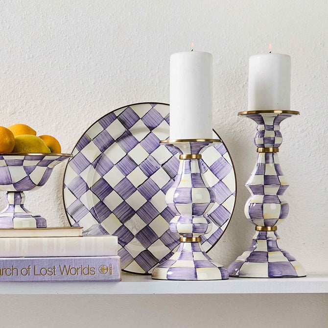 Violet Check Medium Pillar Candlestick image number 1