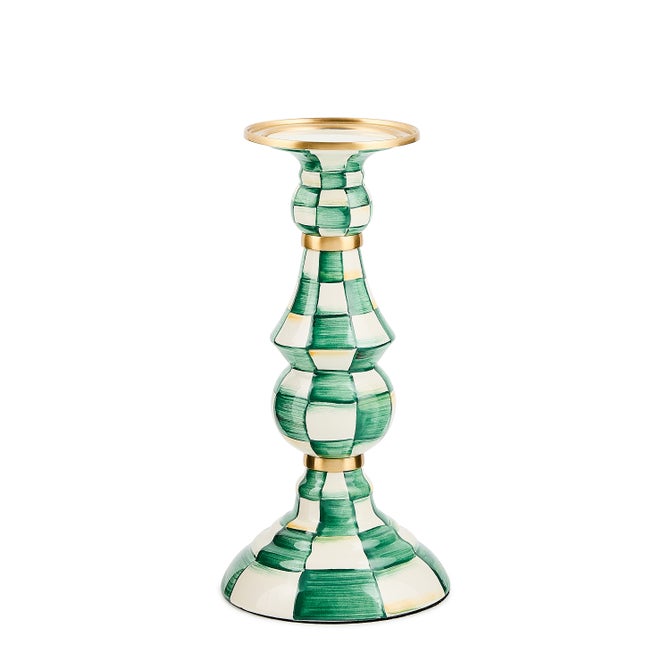 Emerald Check Large Pillar Candlestick image number 0
