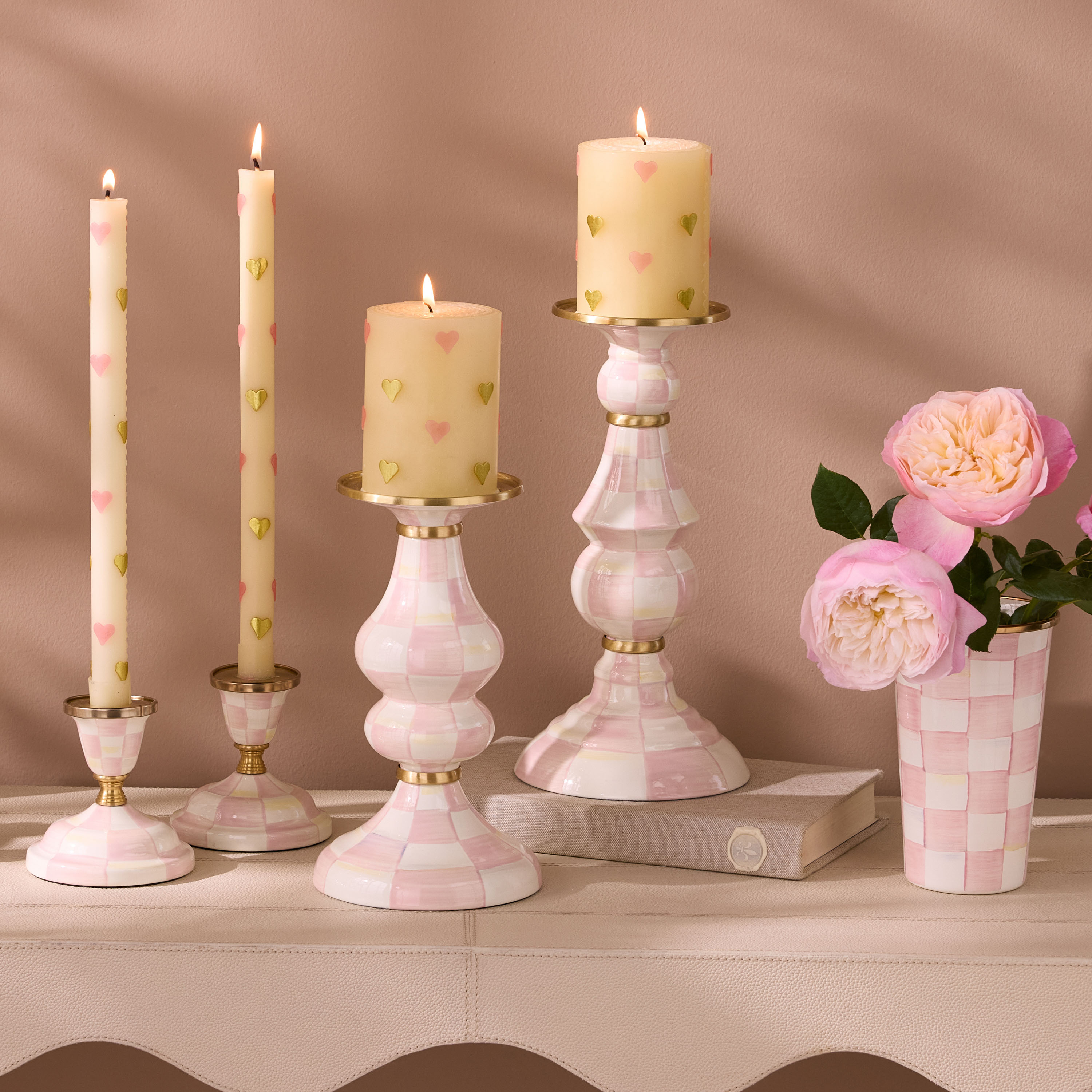 MacKenzie-Childs Rosy Check Pillar Candlestick - Thumbnail 5