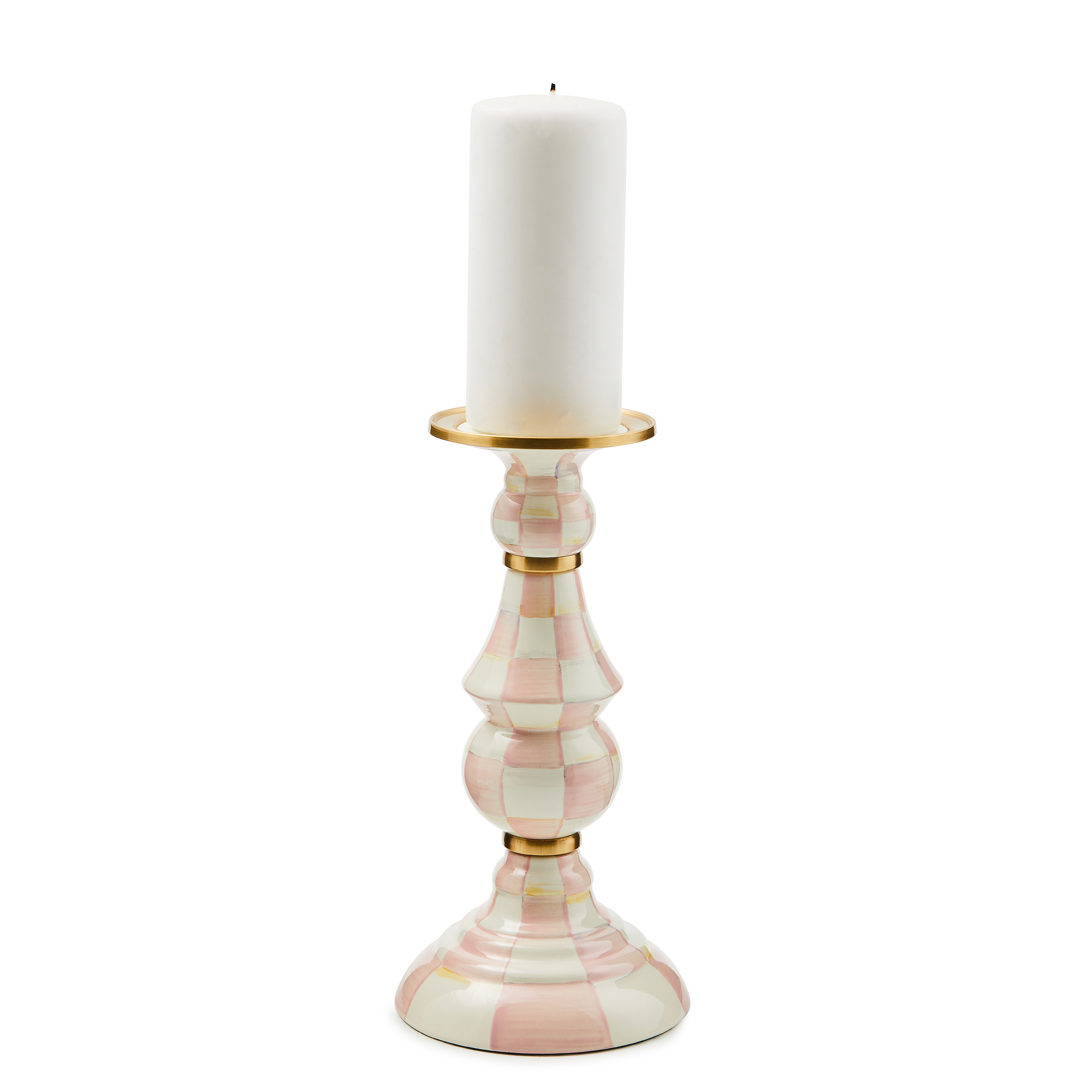 MacKenzie-Childs Rosy Check Pillar Candlestick