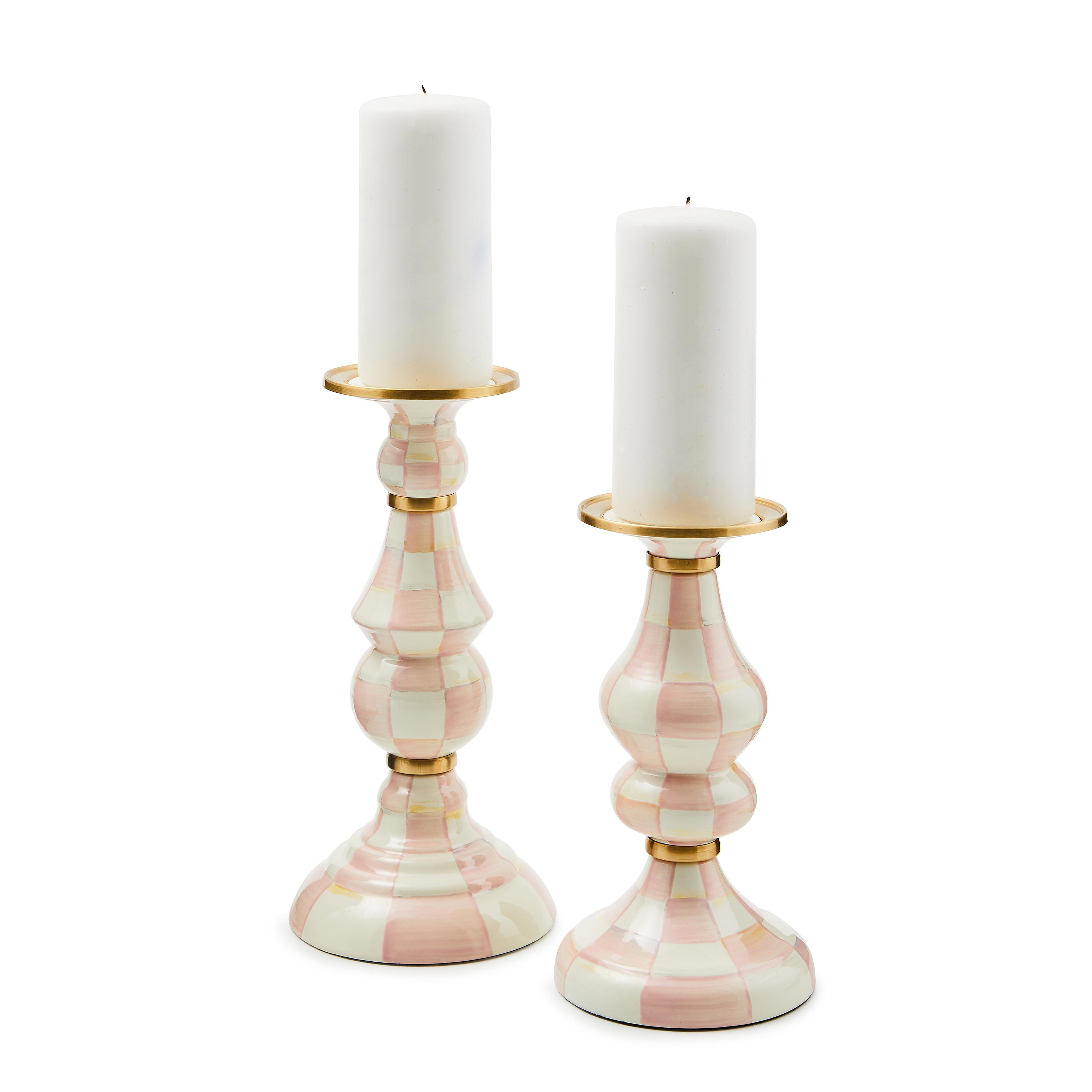 MacKenzie-Childs Rosy Check Pillar Candlestick - Thumbnail 3
