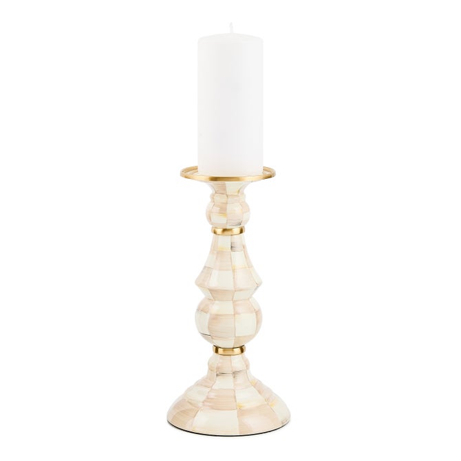Mocha Check Large Pillar Candlestick image number 1
