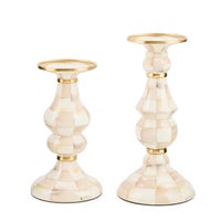 Mocha Check Large Pillar Candlestick