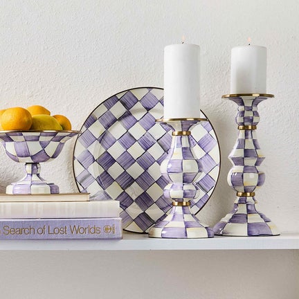 Violet Check Large Pillar Candlestick