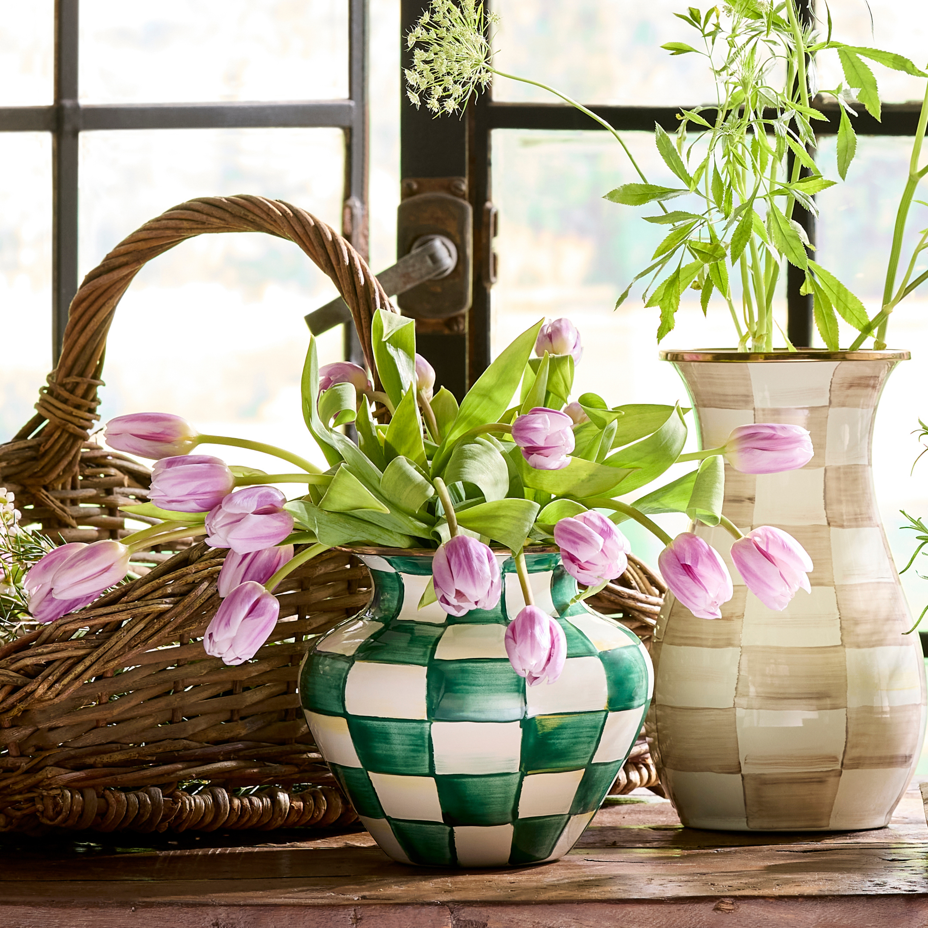 MACKENZiE-CHiLDS Mackenzie ドレス形　花瓶 MacKenzie-Childs | Emerald Check Large Vase