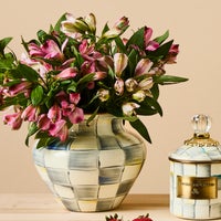 Sterling Check Enamel Large Vase