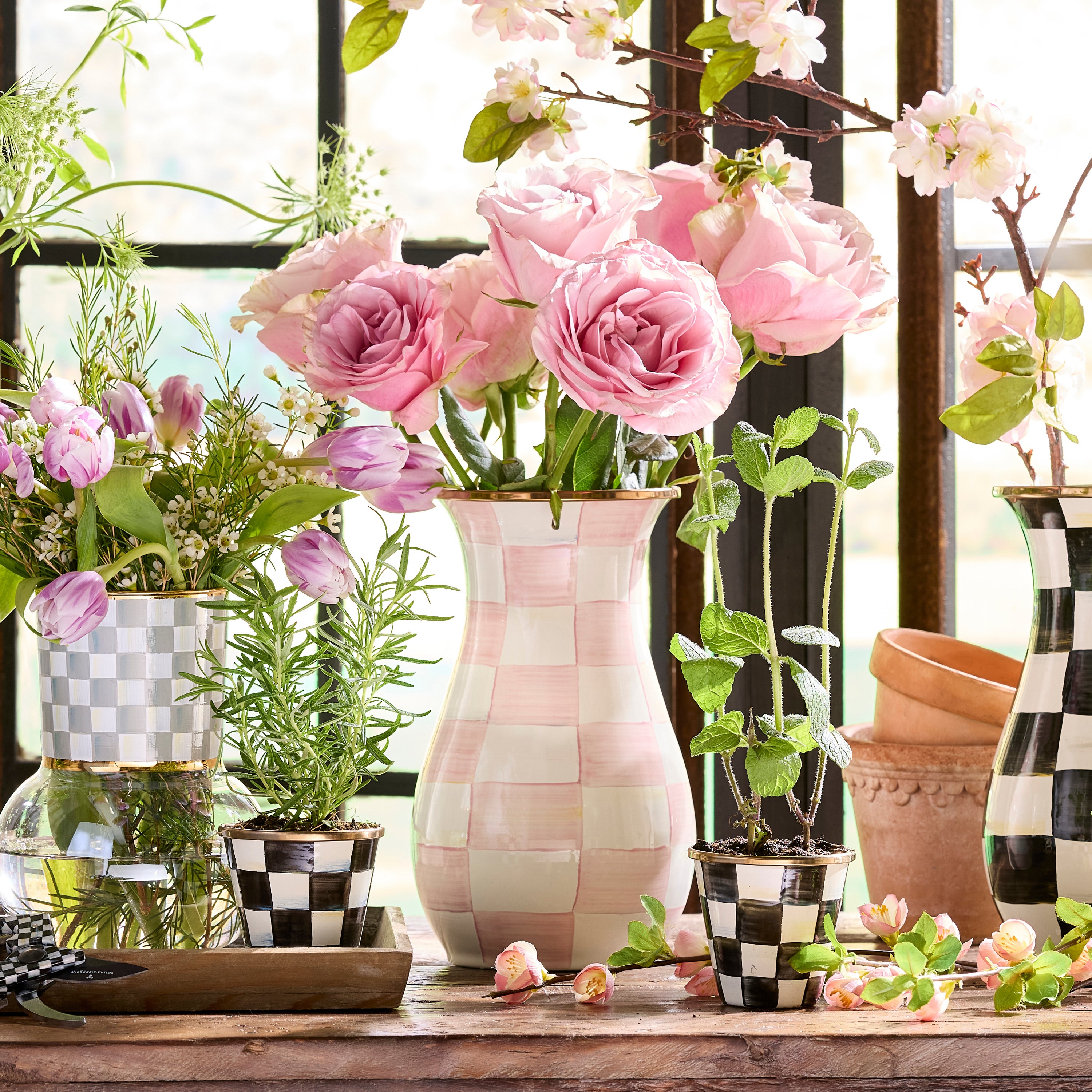 MacKenzie-Childs | Rosy Check Tall Vase