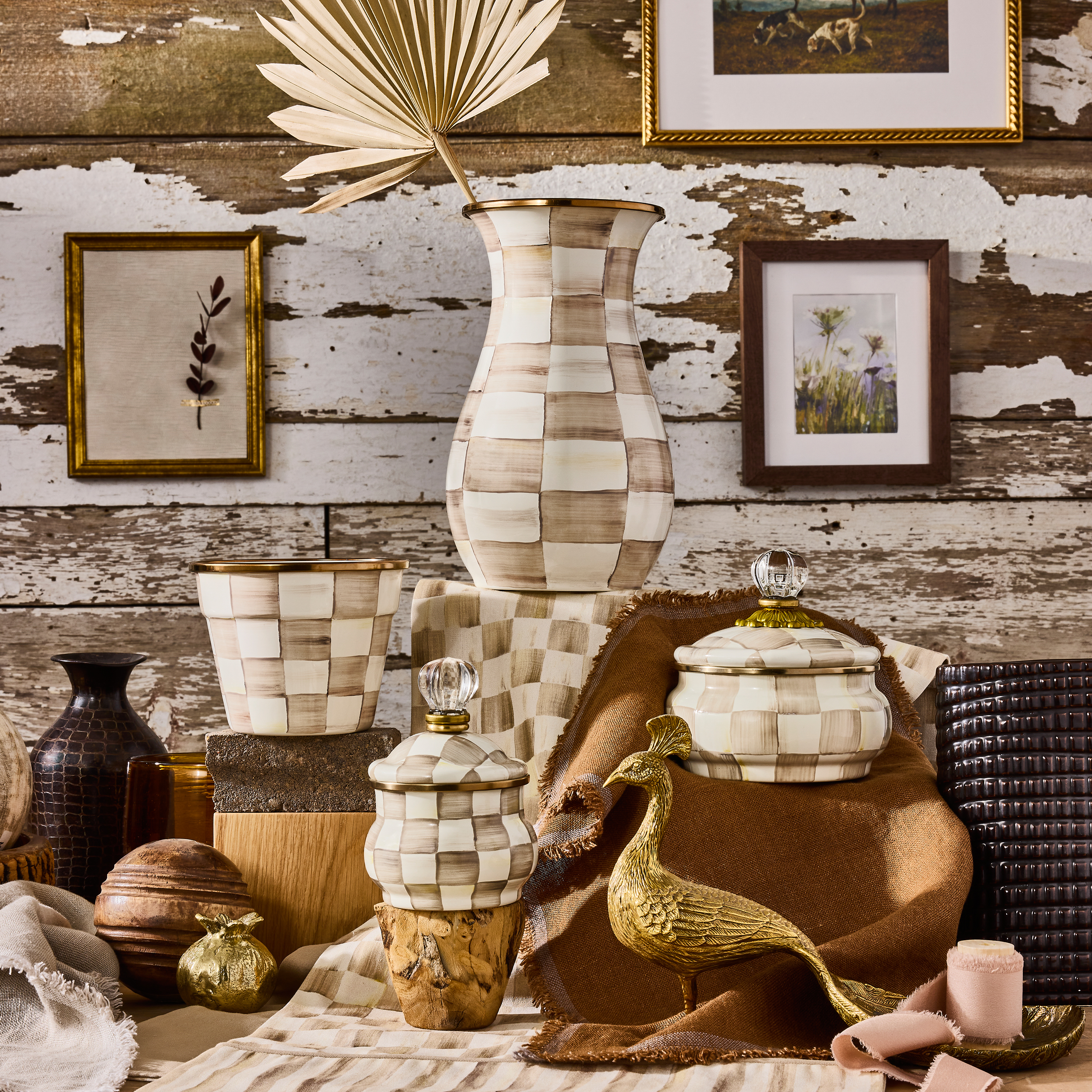 MacKenzie-Childs | Mocha Check Tall Vase