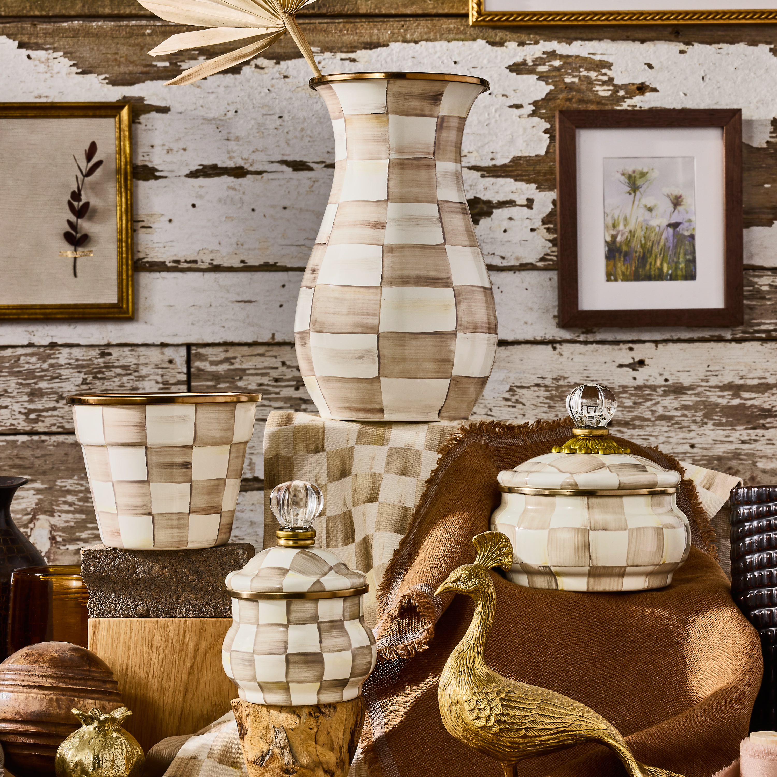 MacKenzie-Childs | Mocha Check Small Garden Pot