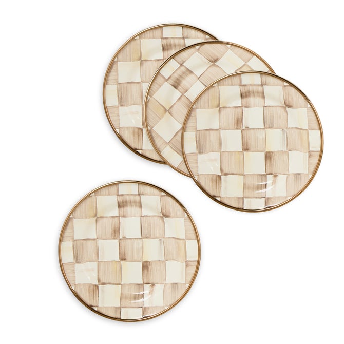 Mocha Check Appetizer Plates, Set of 4 image number 0
