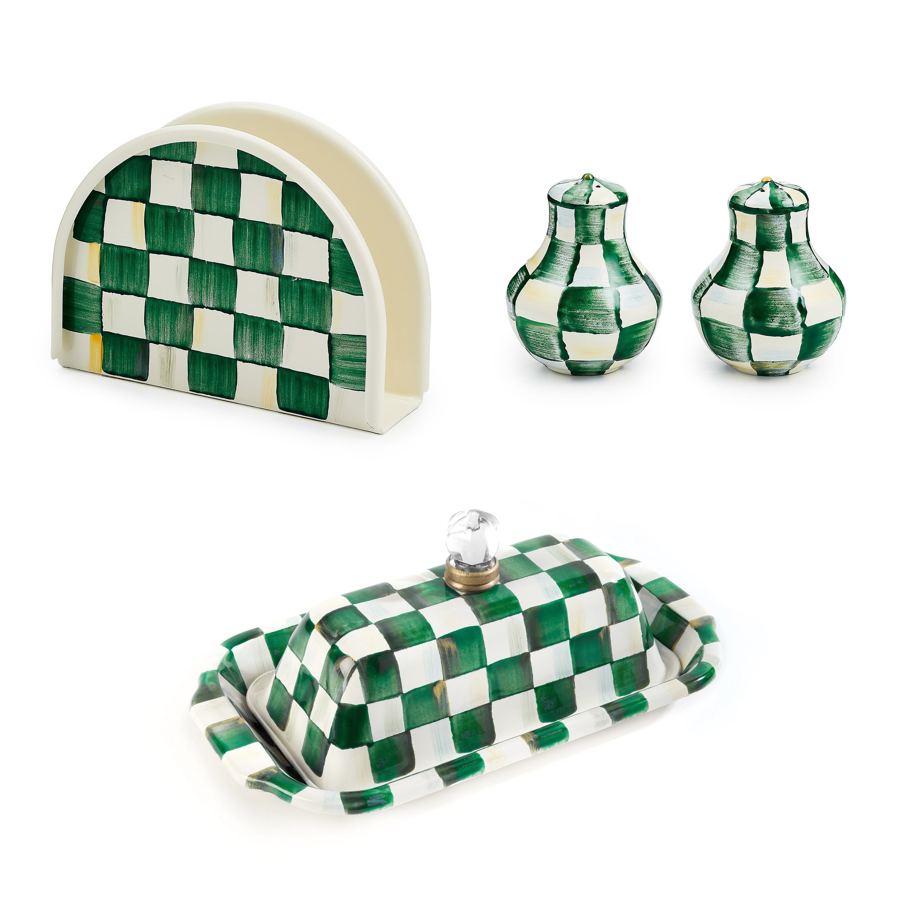 【新品】McKenzie-Childs チェック柄　トレイ MacKenzie-Childs | Emerald Check 3pc Tabletop Essentials Set