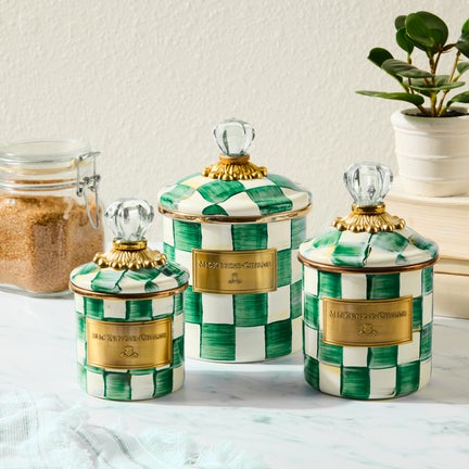Emerald Check Little Canisters, Set of 3