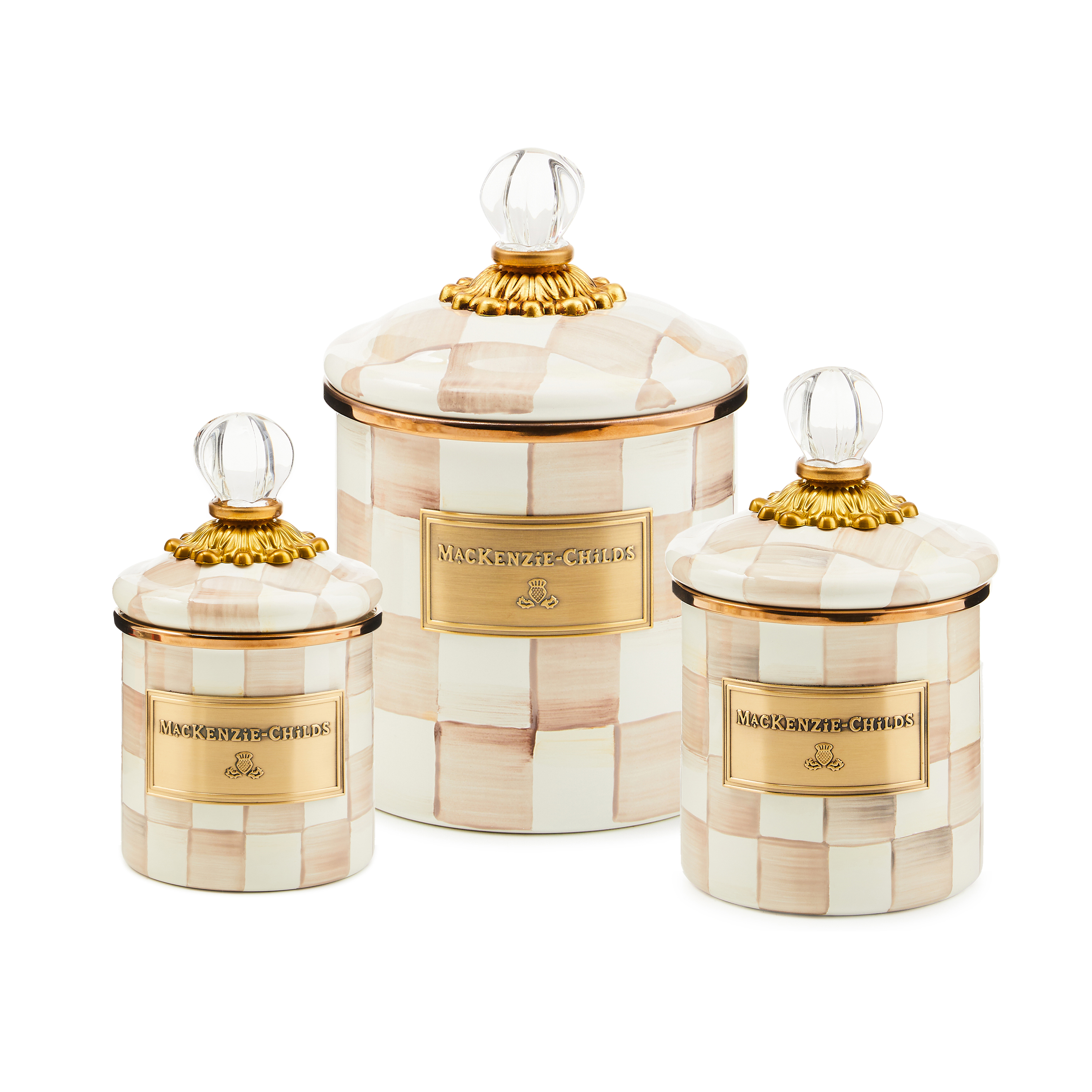 MacKenzie-Childs | Mocha Check Little Canisters, Set of 3