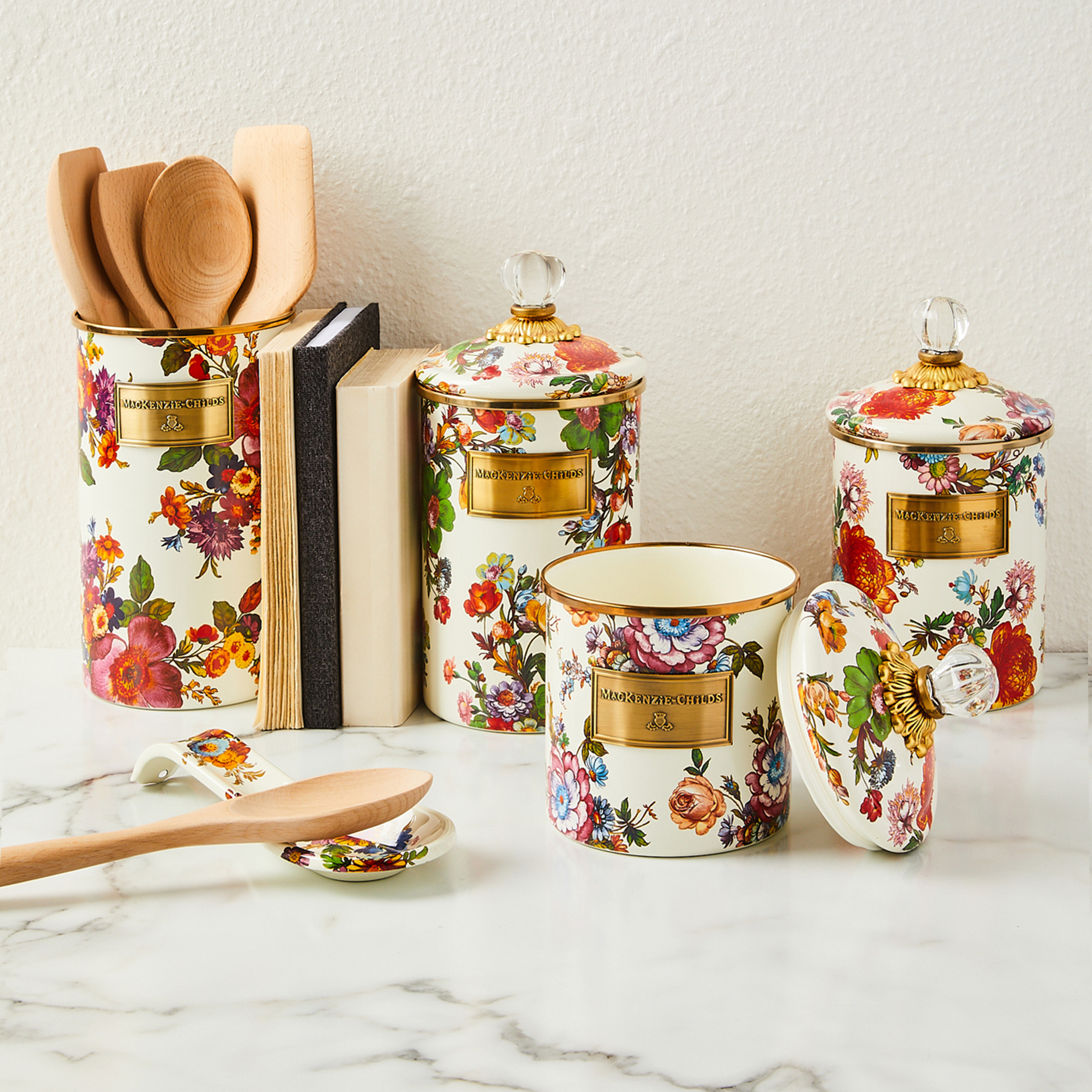 MACKENZiE エルメス　マッケンジーチャイルズ 花柄　まとめ売りセット MacKenzie-Childs | White Flower Market 5pc Kitchen Essentials Set