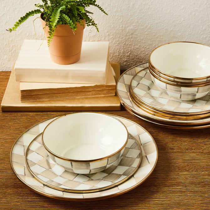 Mocha Check Dinnerware 12pc Complete Set image number 1