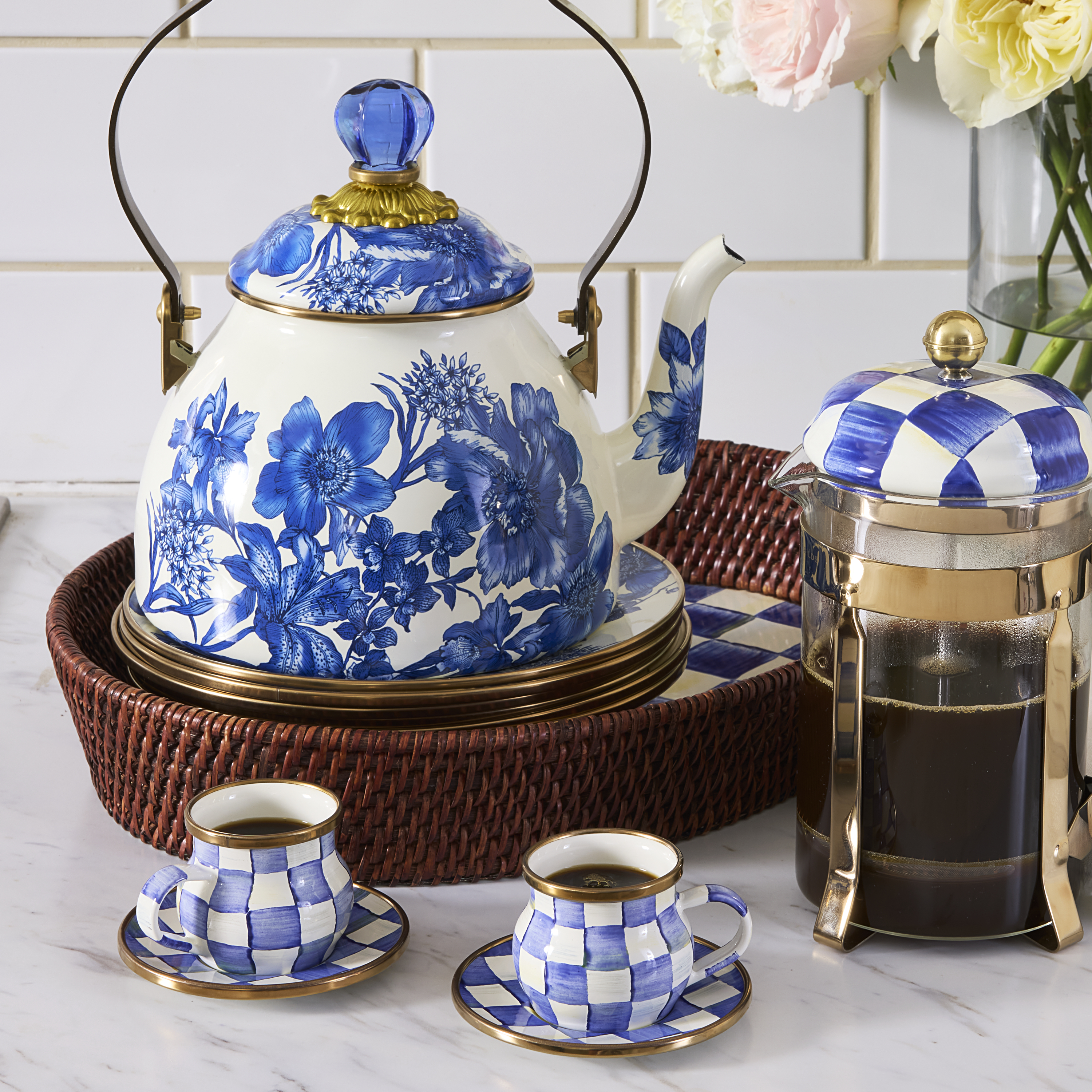Jacques Innocenti カップ フレンチミッドセンチュリー Check Enamelware Espresso Cup & Saucer Set
