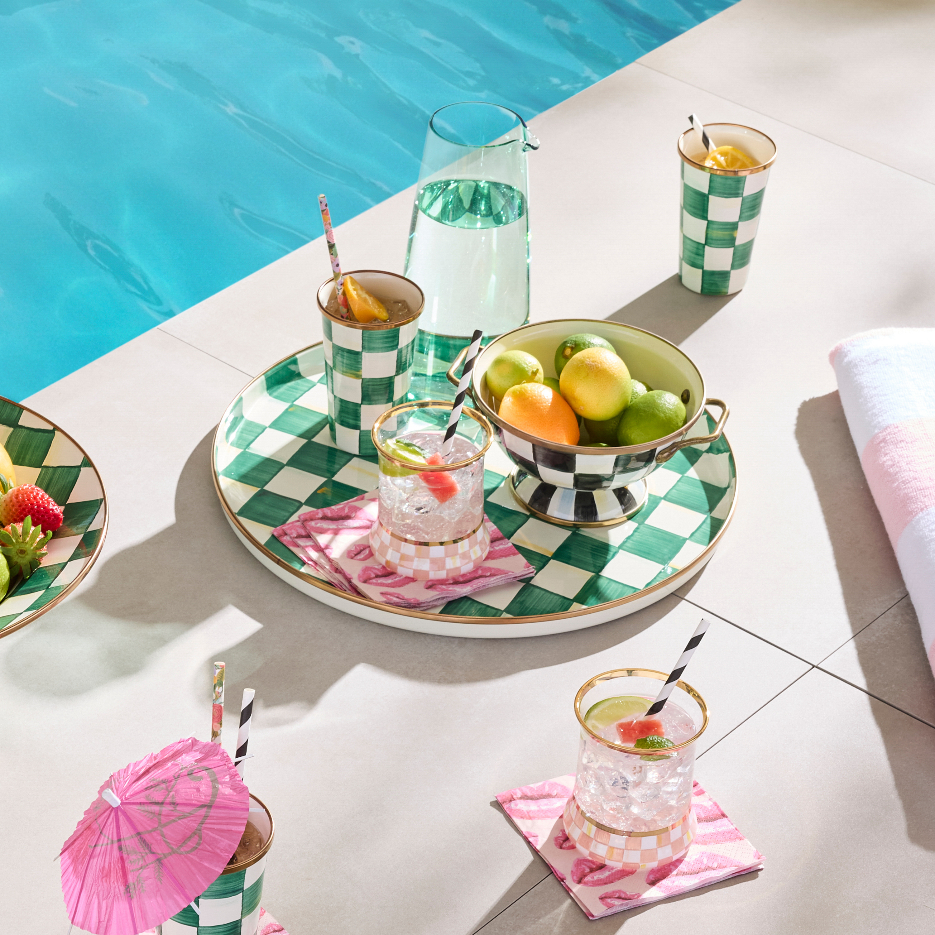MacKenzie-Childs | Violet Check Round Tray