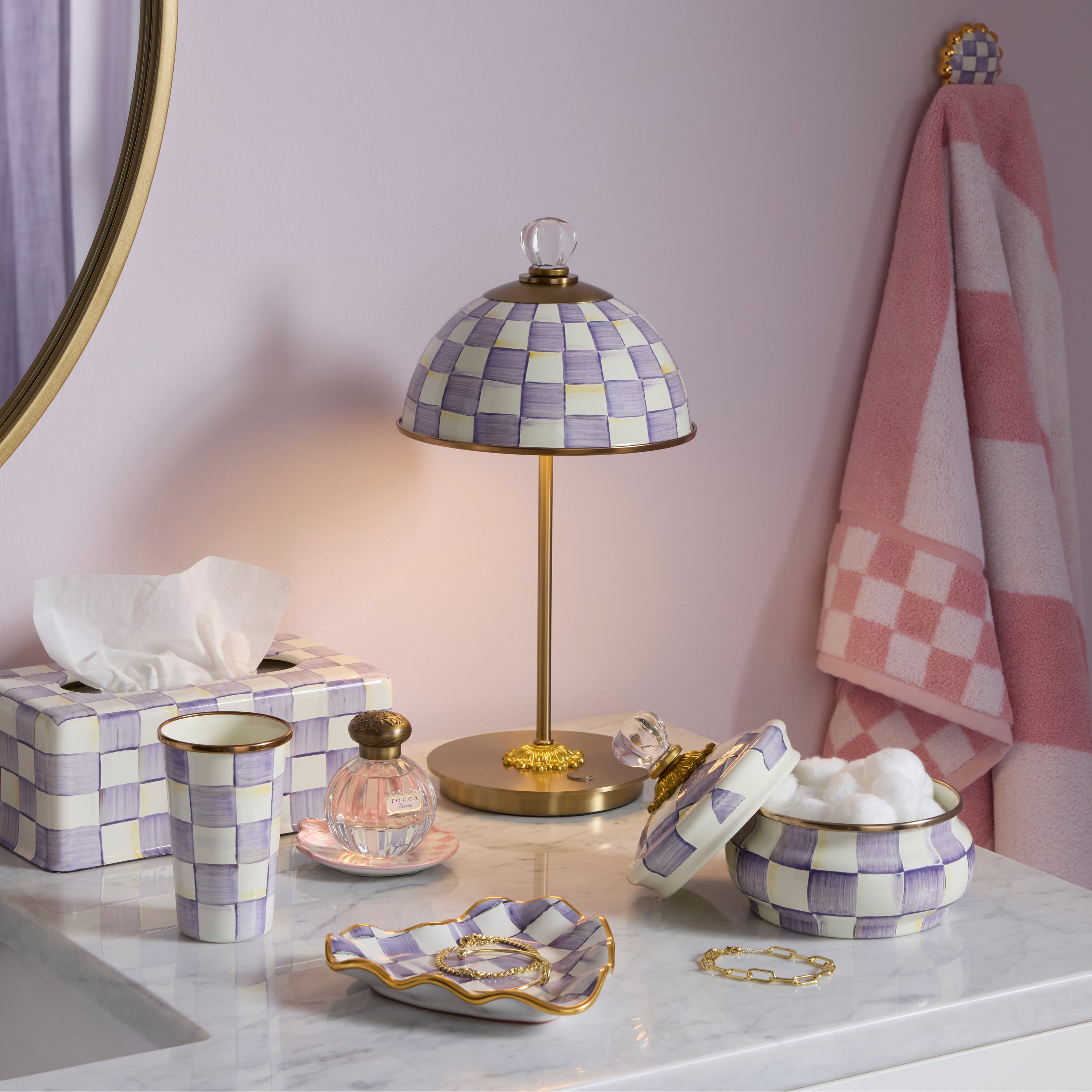 Enamel Check LED Rechargeable Dome Table Lamp
