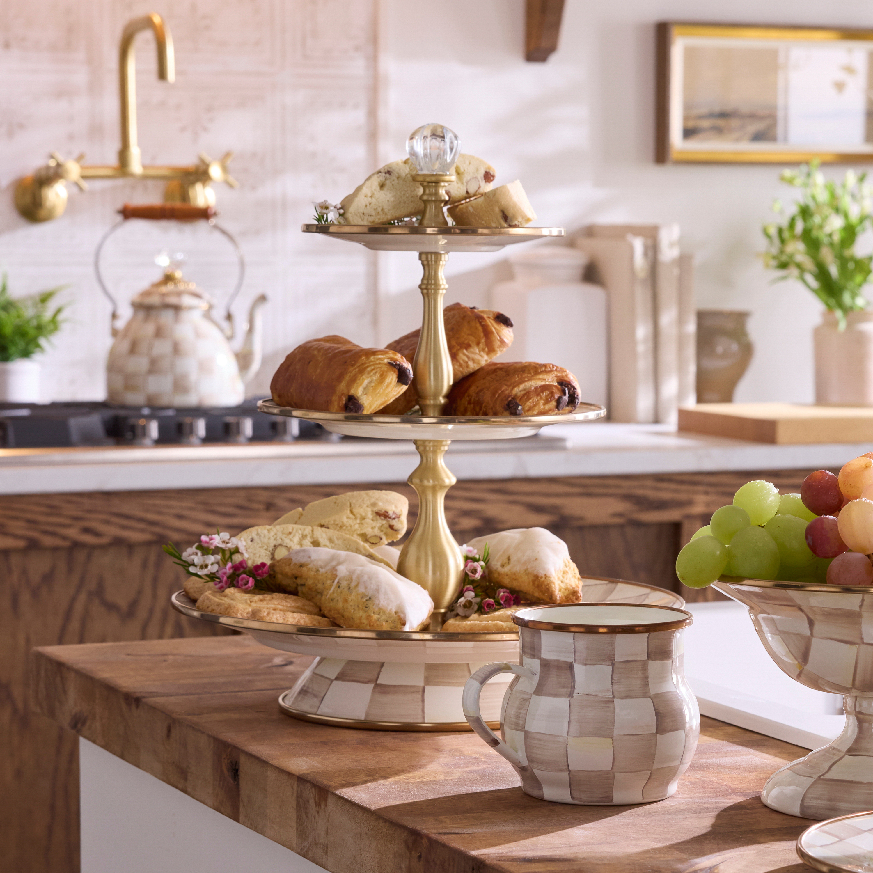 MacKenzie-Childs | Mocha Check Three Tier Sweet Stand