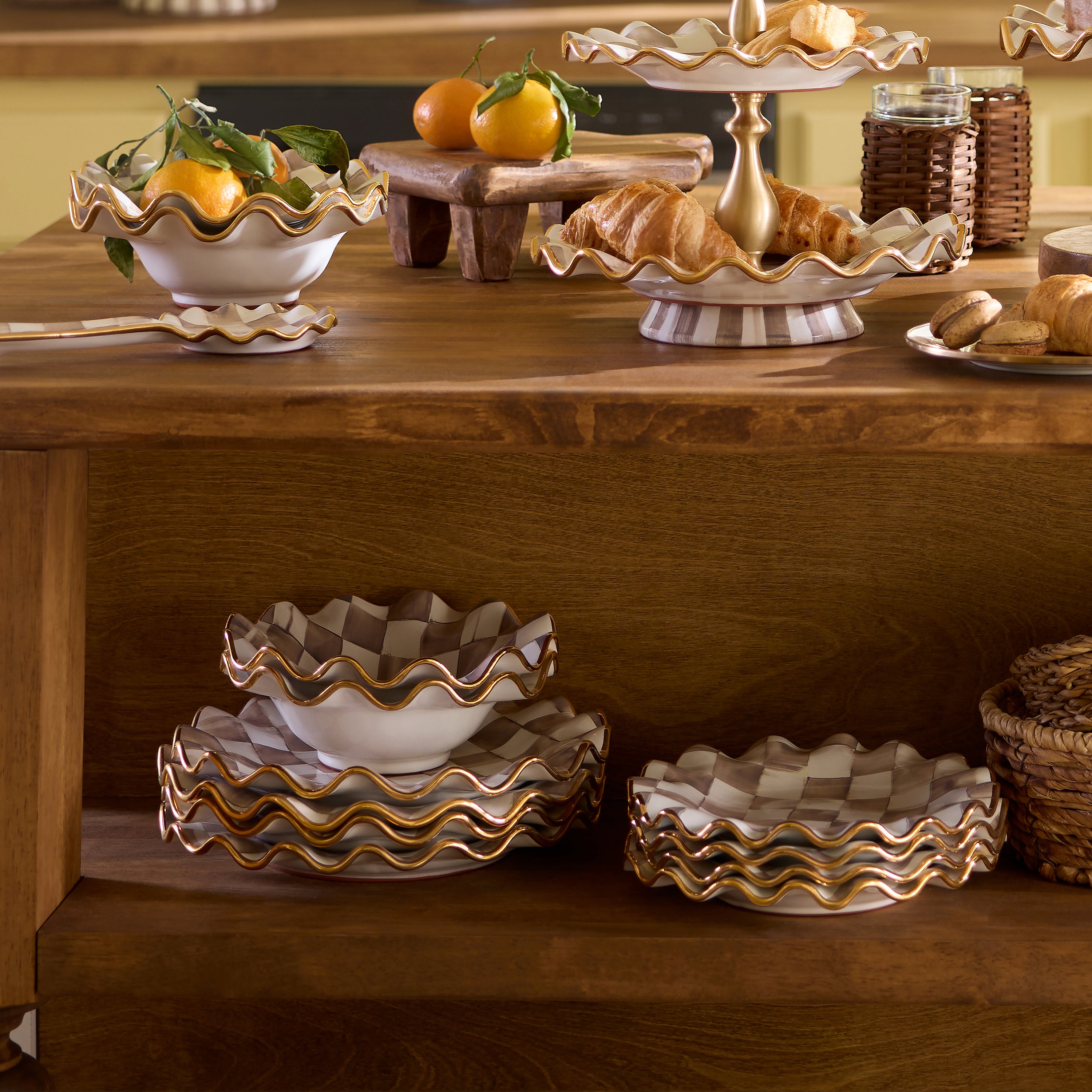 MacKenzie-Childs | Mocha Check Ceramic Fluted Dessert Plate