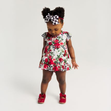 Posh Peanut Wild Rose Check Bodysuit Dress
