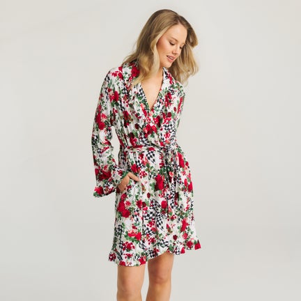 Posh Peanut Wild Rose Check Women's Robe