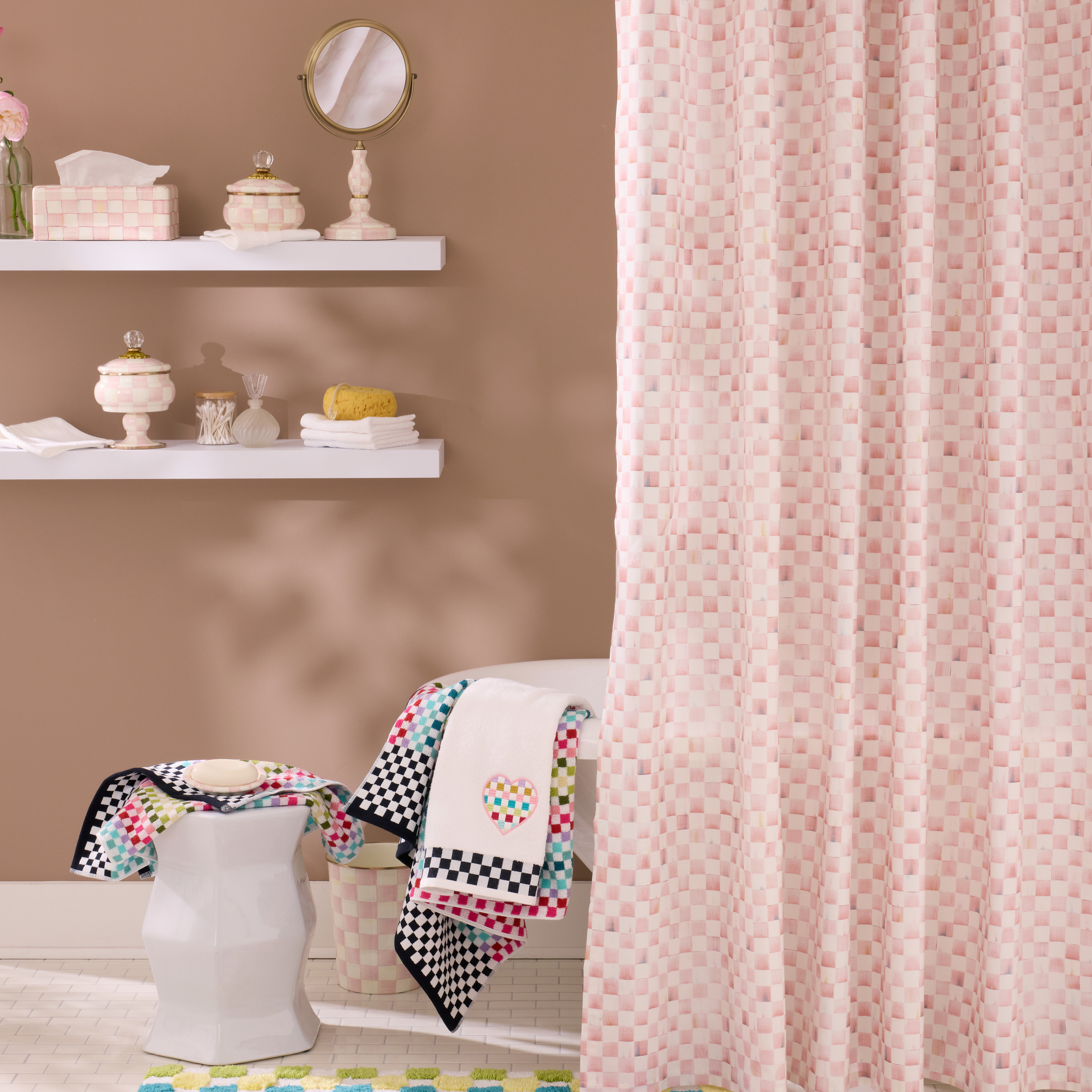 MacKenzie-Childs | Rosy Check Waste Bin