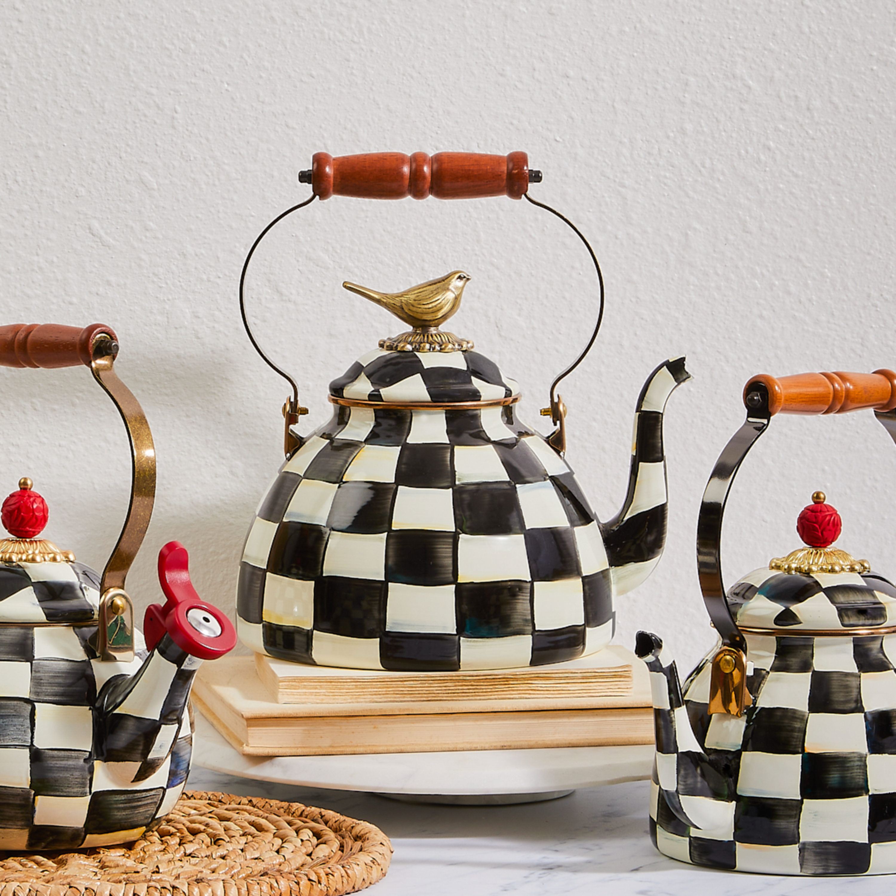 MacKenzie-Childs | Courtly Check 3 Quart Tea Kettle with Bird